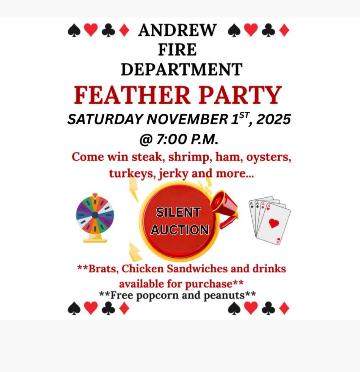 Andrew Fire Dept Feather Party Flyer