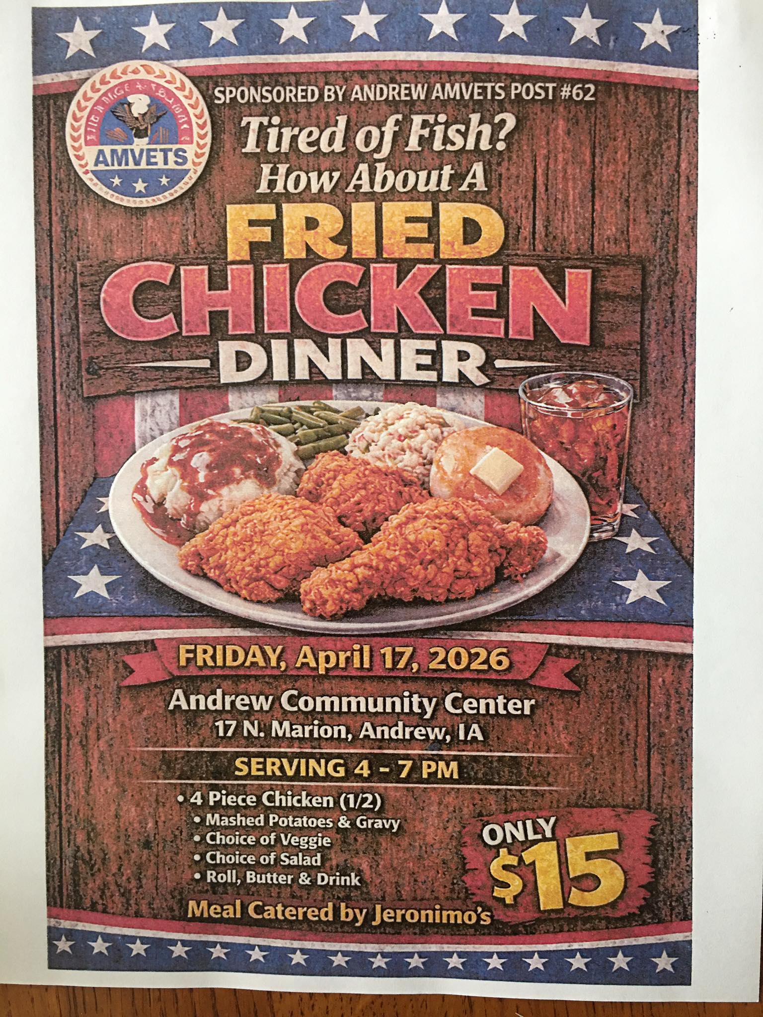 Andrew AmVets Chicken Dinner