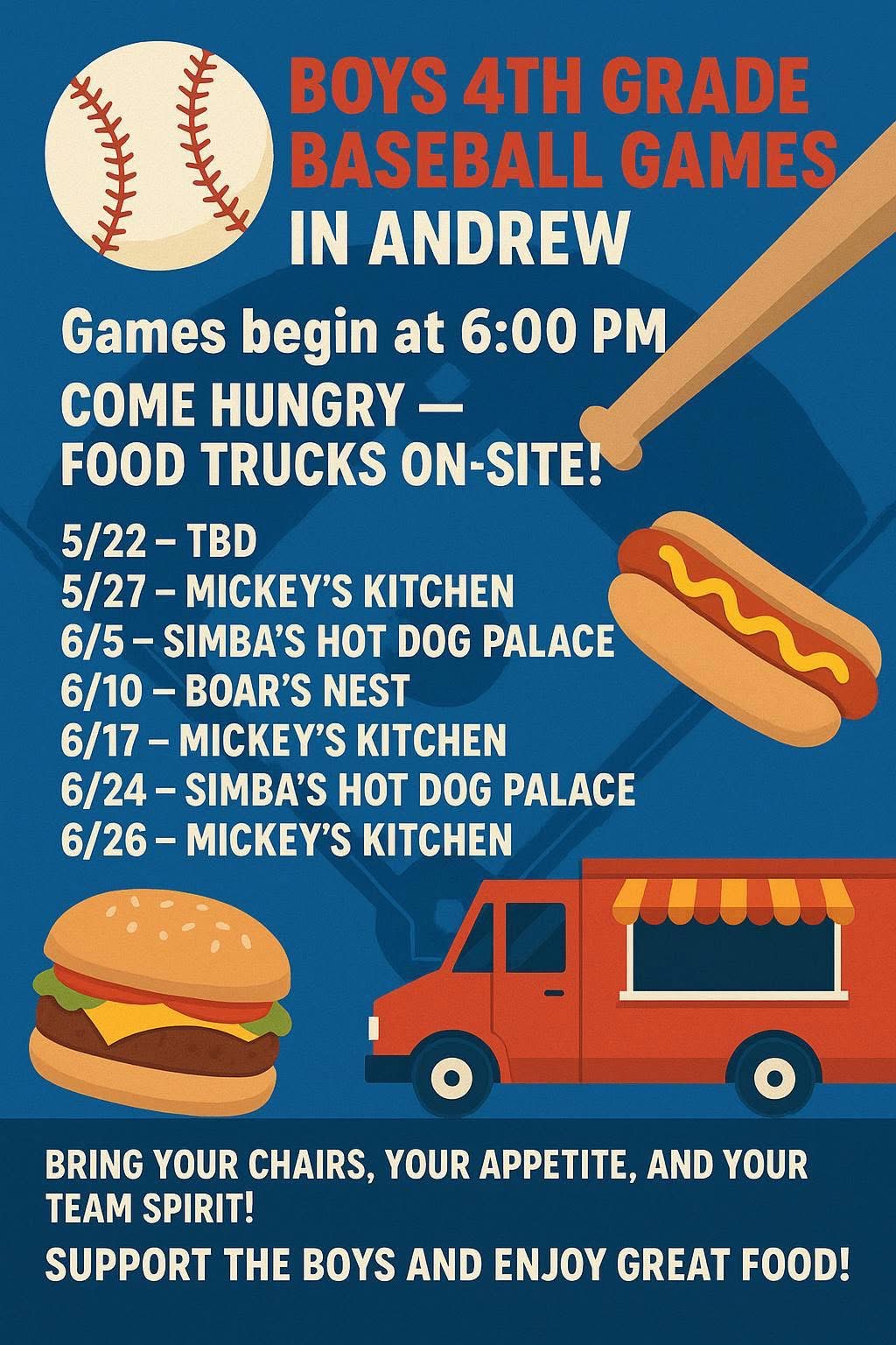 Food Truck List for Minor League Basesball